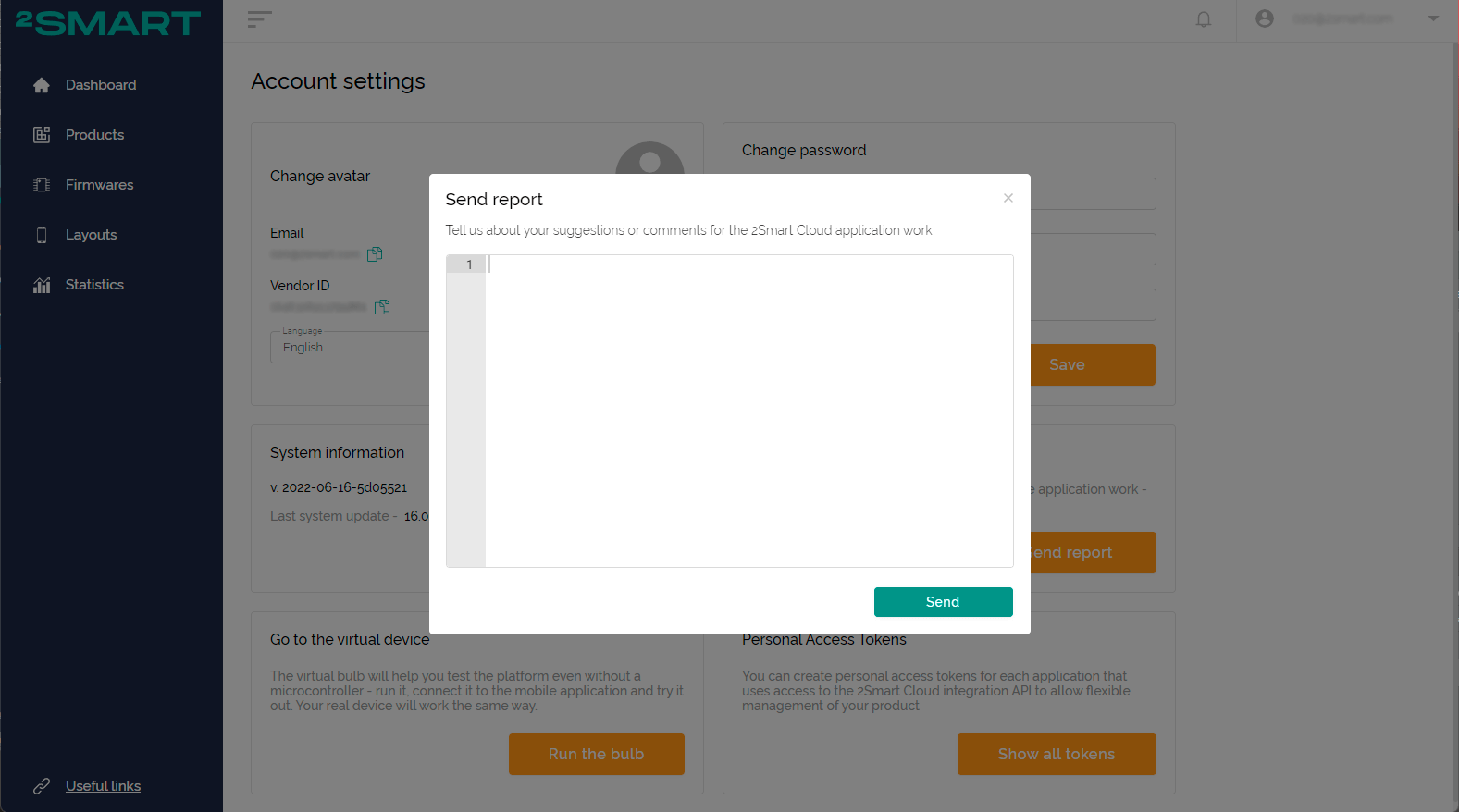 The Account settings section
