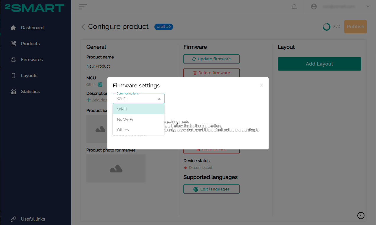 Firmware settings window