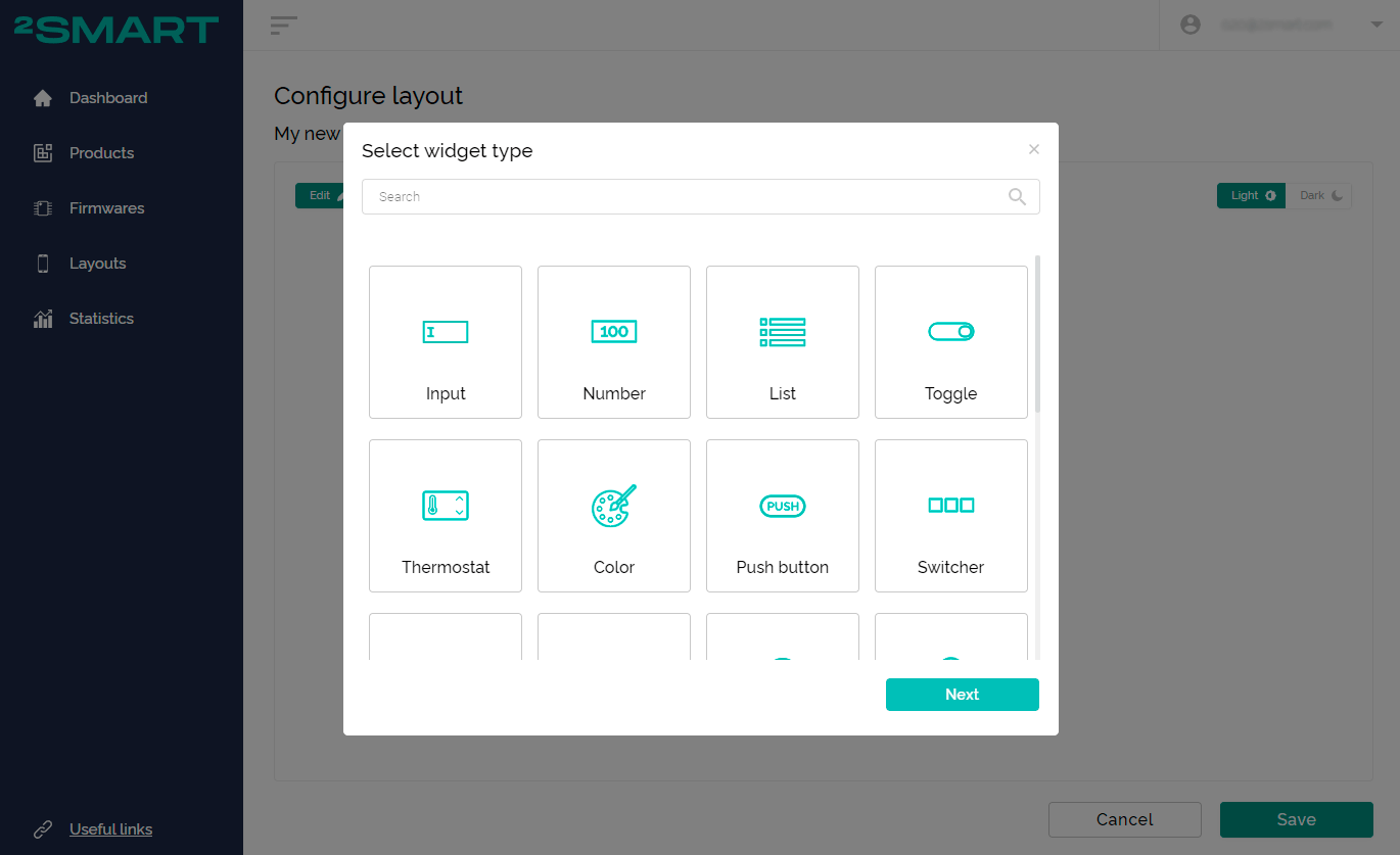 The Select Widget Type window