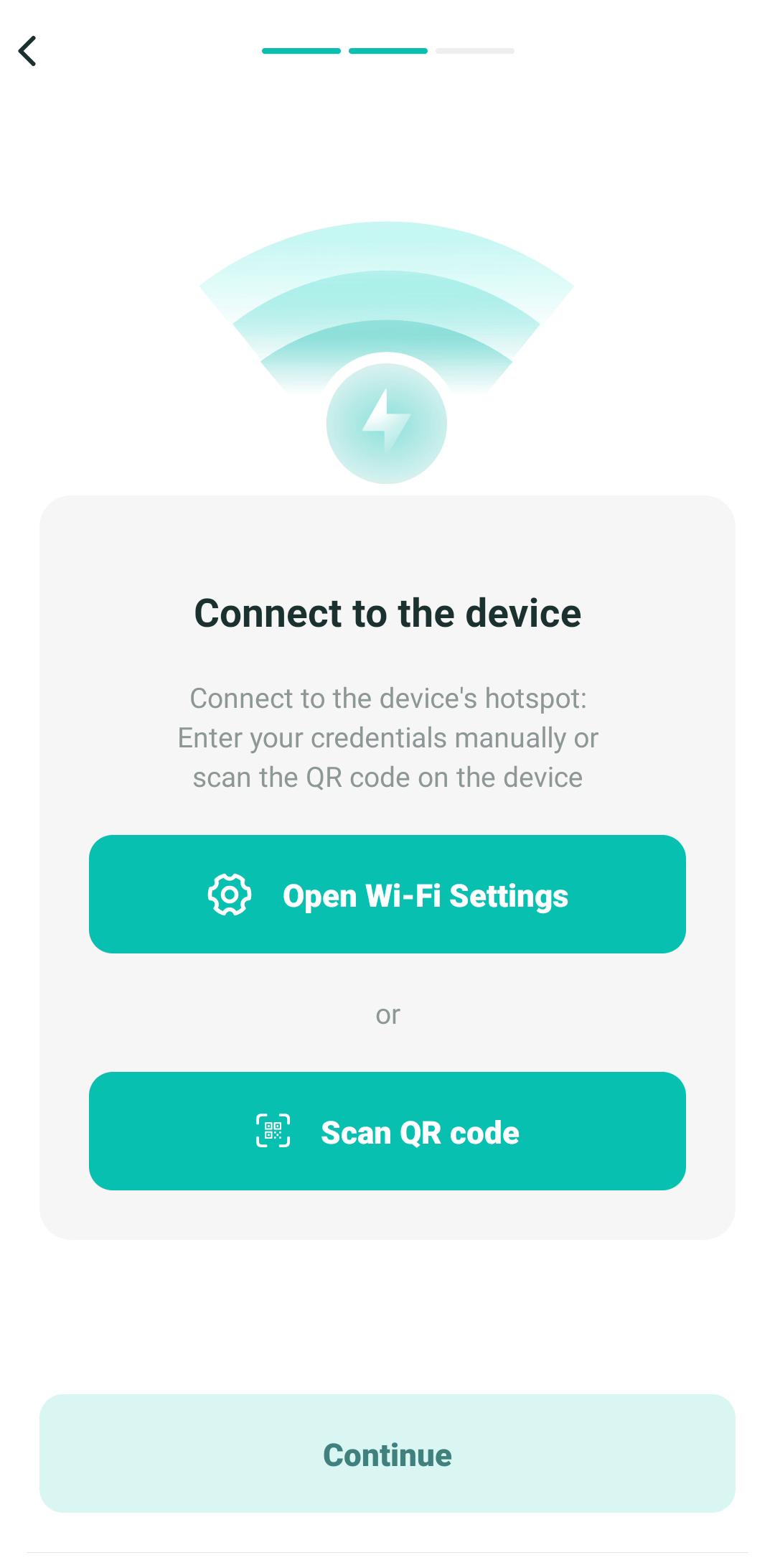 "Connect to the device" screen