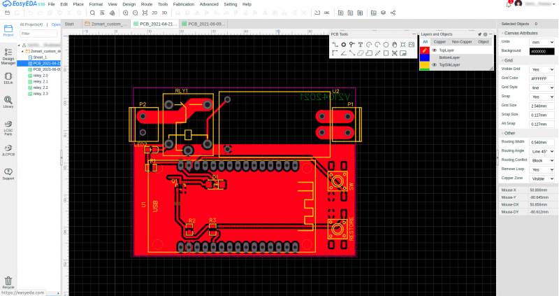 Designing a printed circuit board in the online editor