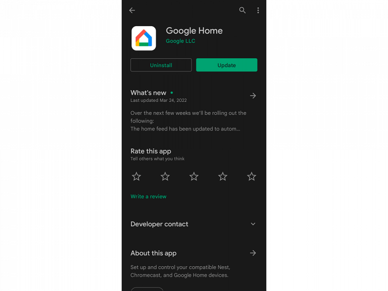 Google Home app at Google Play