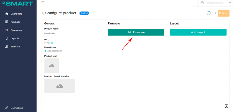 Firmware creation button in the 2Smart Cloud vendor's account