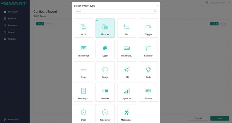 Adding a new widget to the interface of the 2Smart Cloud mobile application