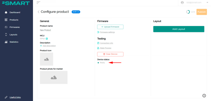 Product page with device status – Ready
