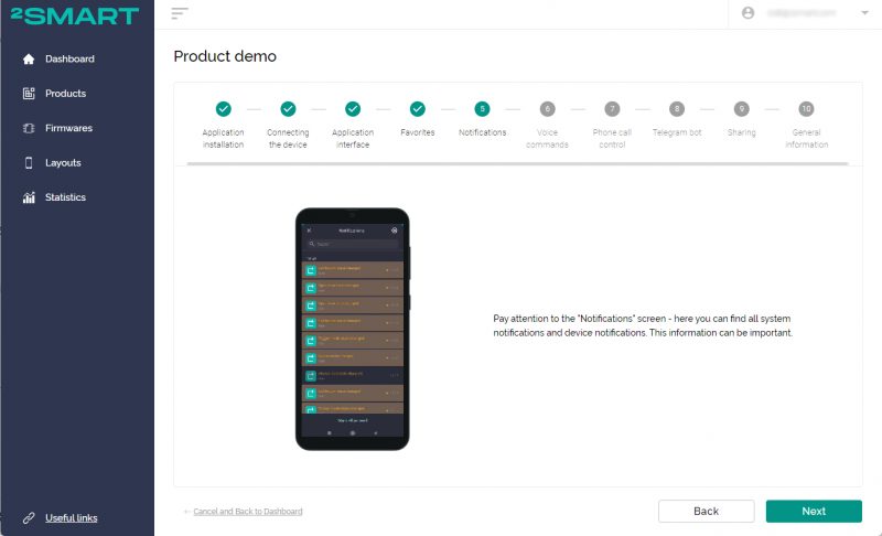 Description of the Notifications functionality of the 2Smart Cloud mobile application