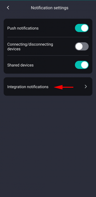 Notifications settings of the 2Smart Cloud mobile app
