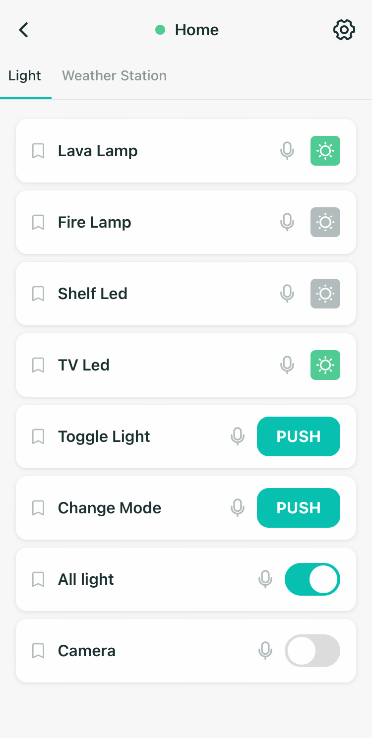 The Light tab of the 2Smart Cloud mobile spp