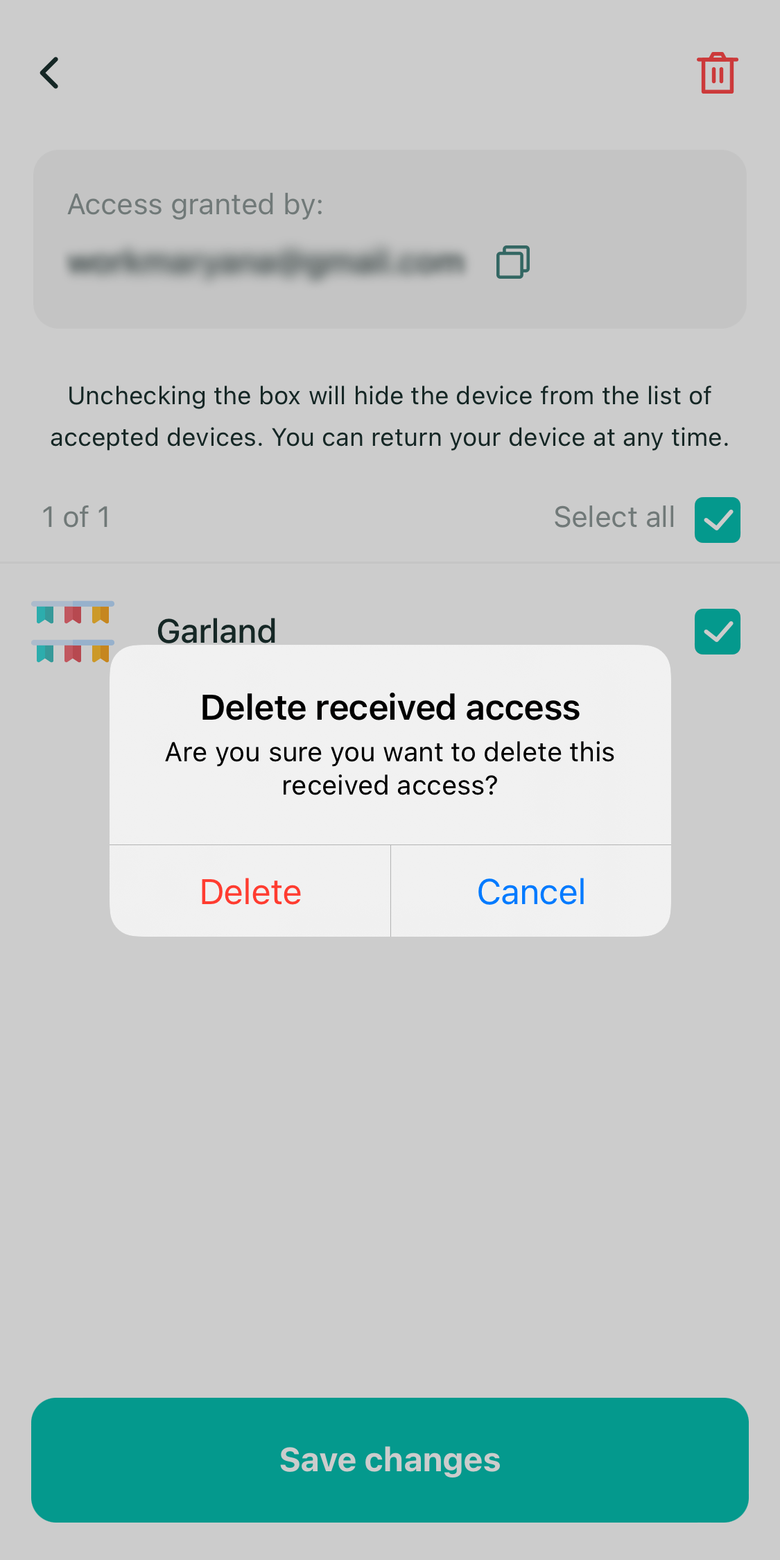 Deleting a received access