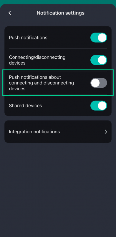 Disabling push notifications in the mobile app about connecting and disconnecting devices