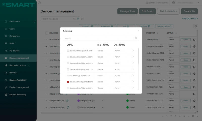 Improvement to the Admins Modal in Devices Management