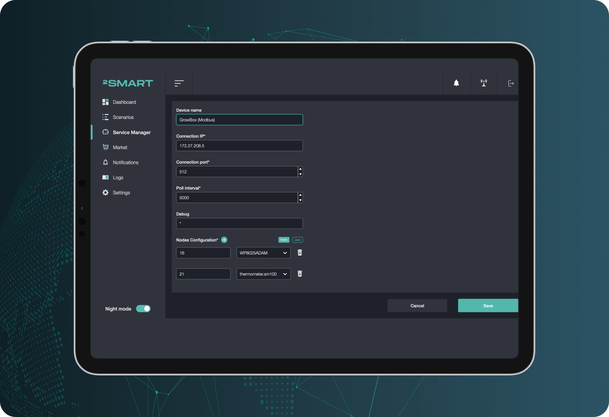 Simple interface to connect and configure new devices.