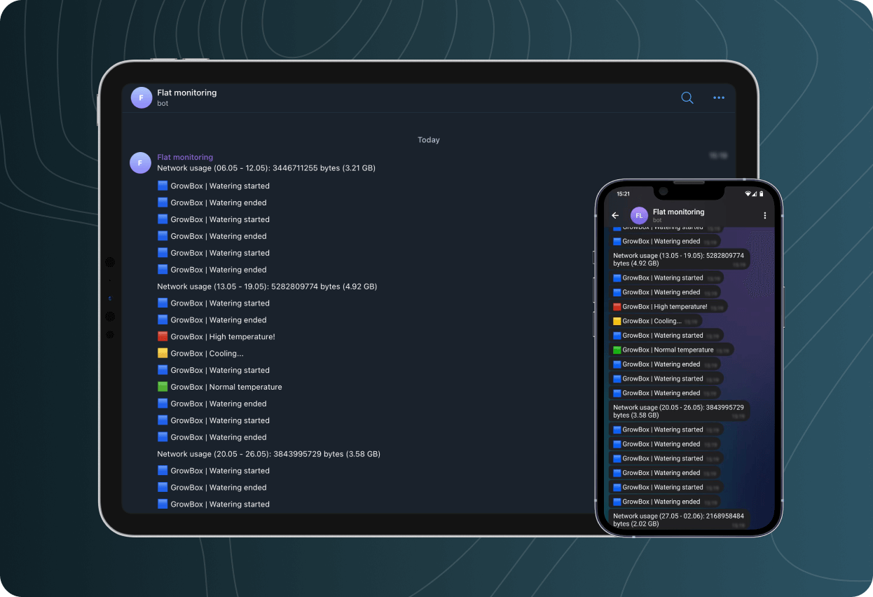 Devices or sensor event notifications via Slack and Telegram.