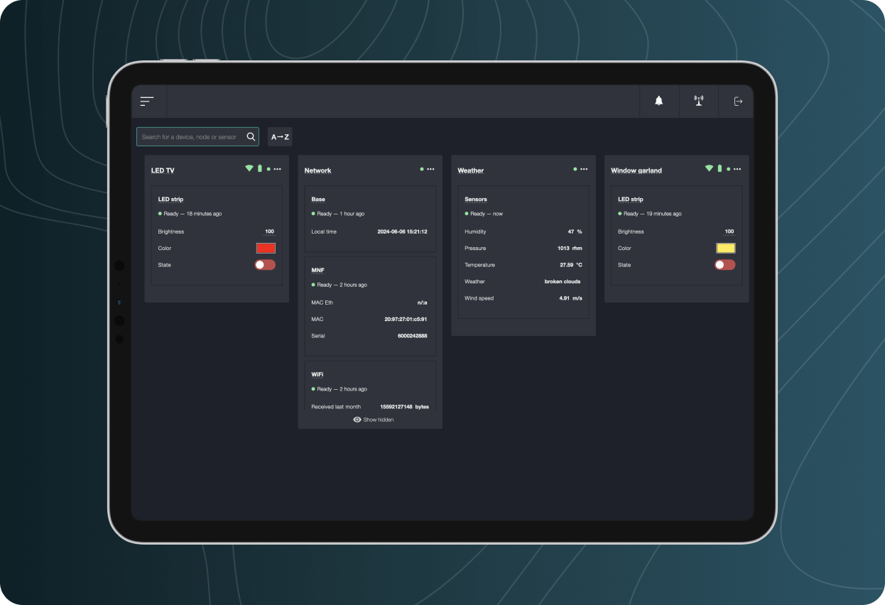 A fully functional admin panel for device ecosystem and automation configuration.